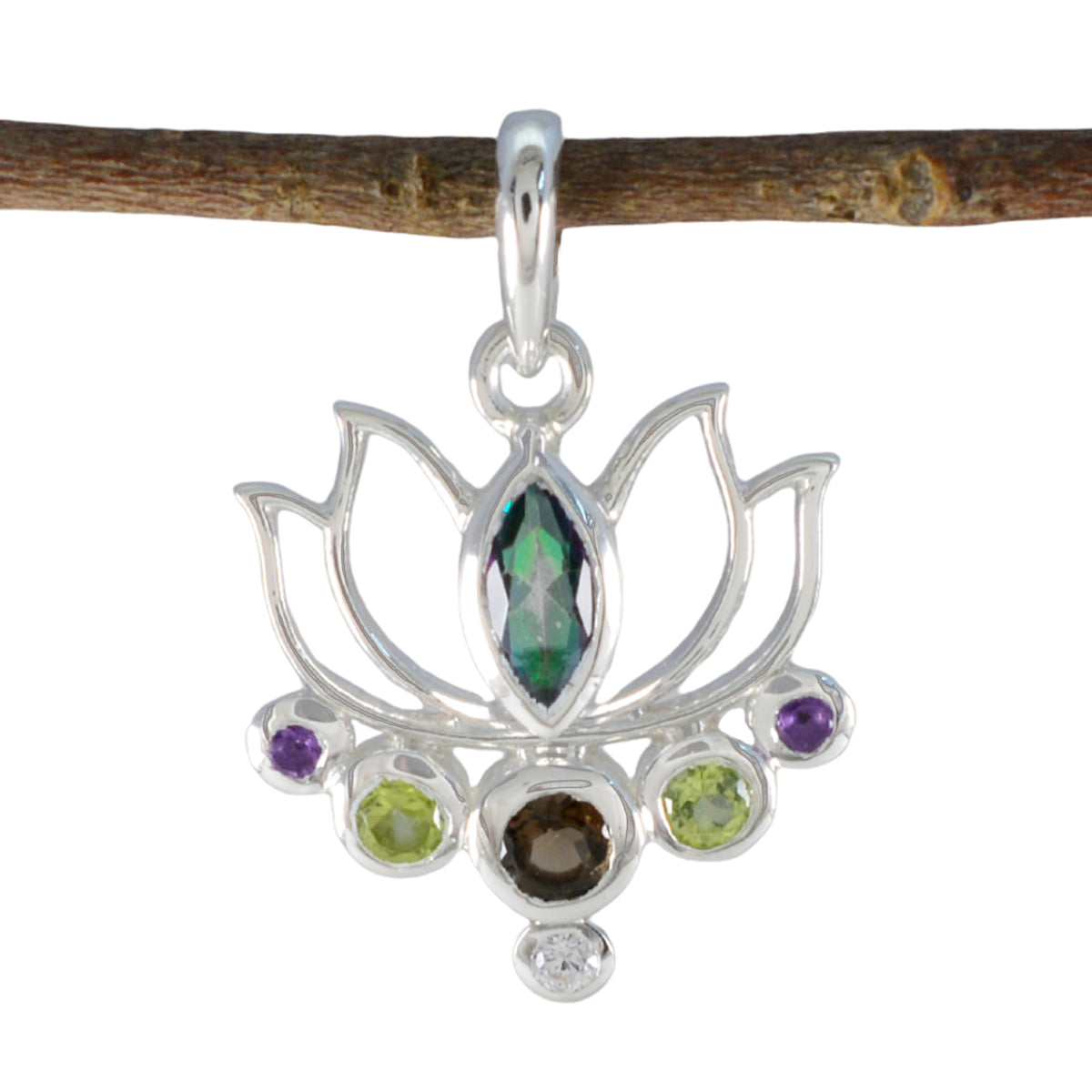 Multi Stone Dainty Russian Silver Hepta multicolor Pendant