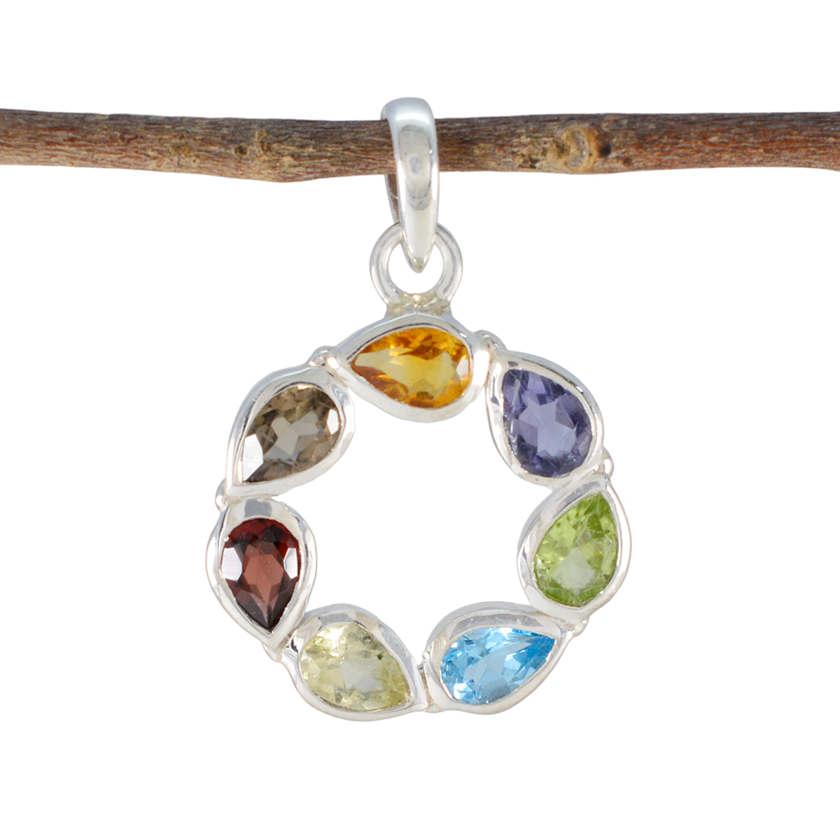 Multi Stone Dainty Latin American 92.5 Silver Hepta multicolor Pendant Immagine principale del prodotto