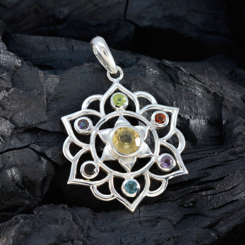 Multi Stone Classic Mexican Silver Hepta Mila Rope-Wire multicolor Pendant Jewelry