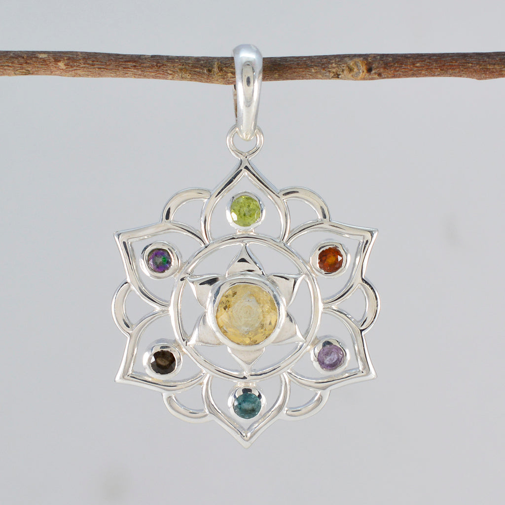 Multi Stone Classic Mexican Silver Hepta Mila Rope-Wire multicolor Pendant Jewelry