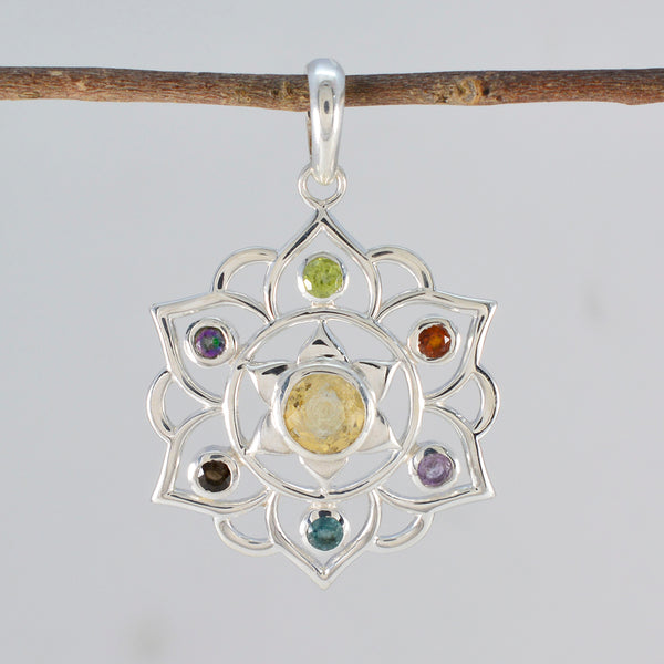 Multi Stone Classic Mexican Silver Hepta Mila Rope-Wire multicolor Pendant Jewelry