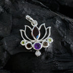 Multi Stone Dainty Moroccan Sterling Silver Hepta Milagros Rope-Wire multicolor Pendant Jewellery