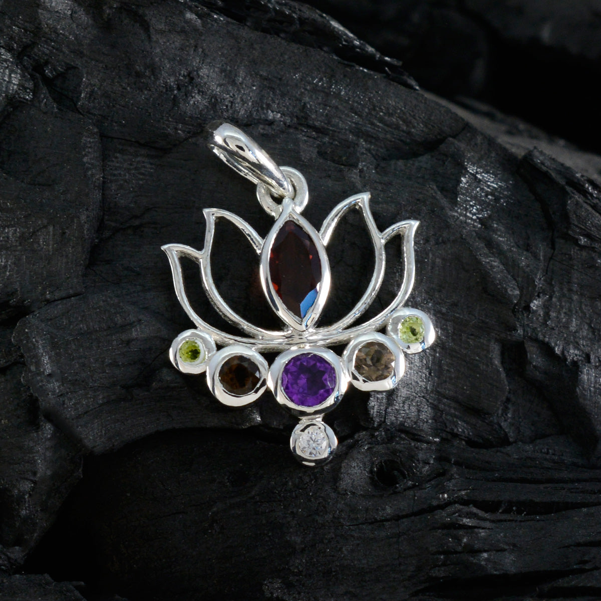 Multi Stone Dainty Moroccan Sterling Silver Hepta Milagros Rope-Wire multicolor Pendant Jewellery