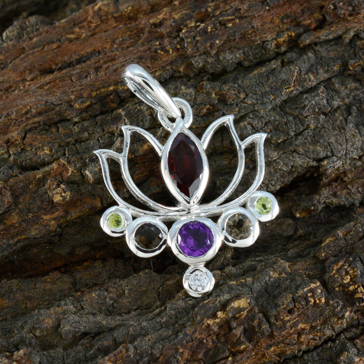 Multi Stone Dainty Moroccan Sterling Silver Hepta Milagros Rope-Wire multicolor Pendant Jewellery