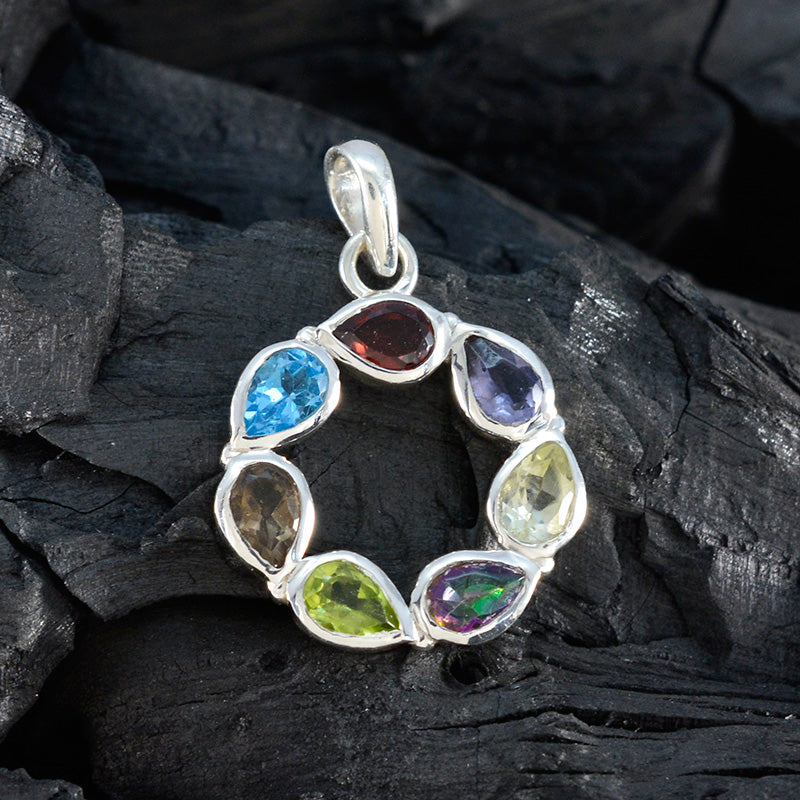 Multi Stone Dainty Russian Silver Hepta Ivy wedding multicolor Pendant Jewelry