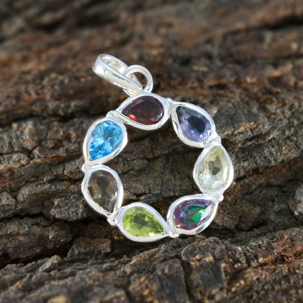 Multi Stone Dainty Russian Silver Hepta Ivy wedding multicolor Pendant Jewelry