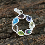 Multi Stone Dainty Russian Silver Hepta Ivy wedding multicolor Pendant Jewelry
