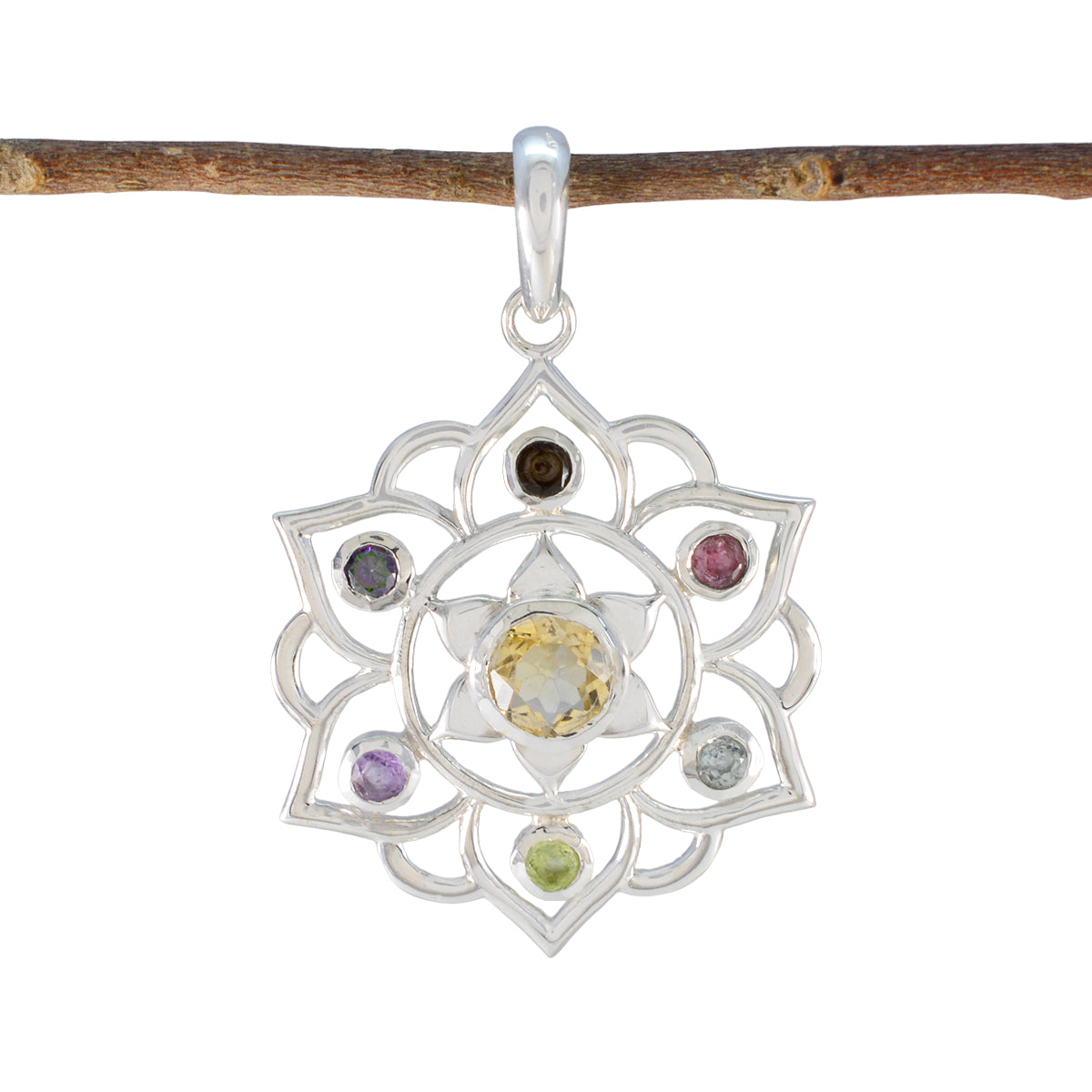 Multi Stone Classic Latin American Sterling Silver Hepta multicolor Pendant Main image