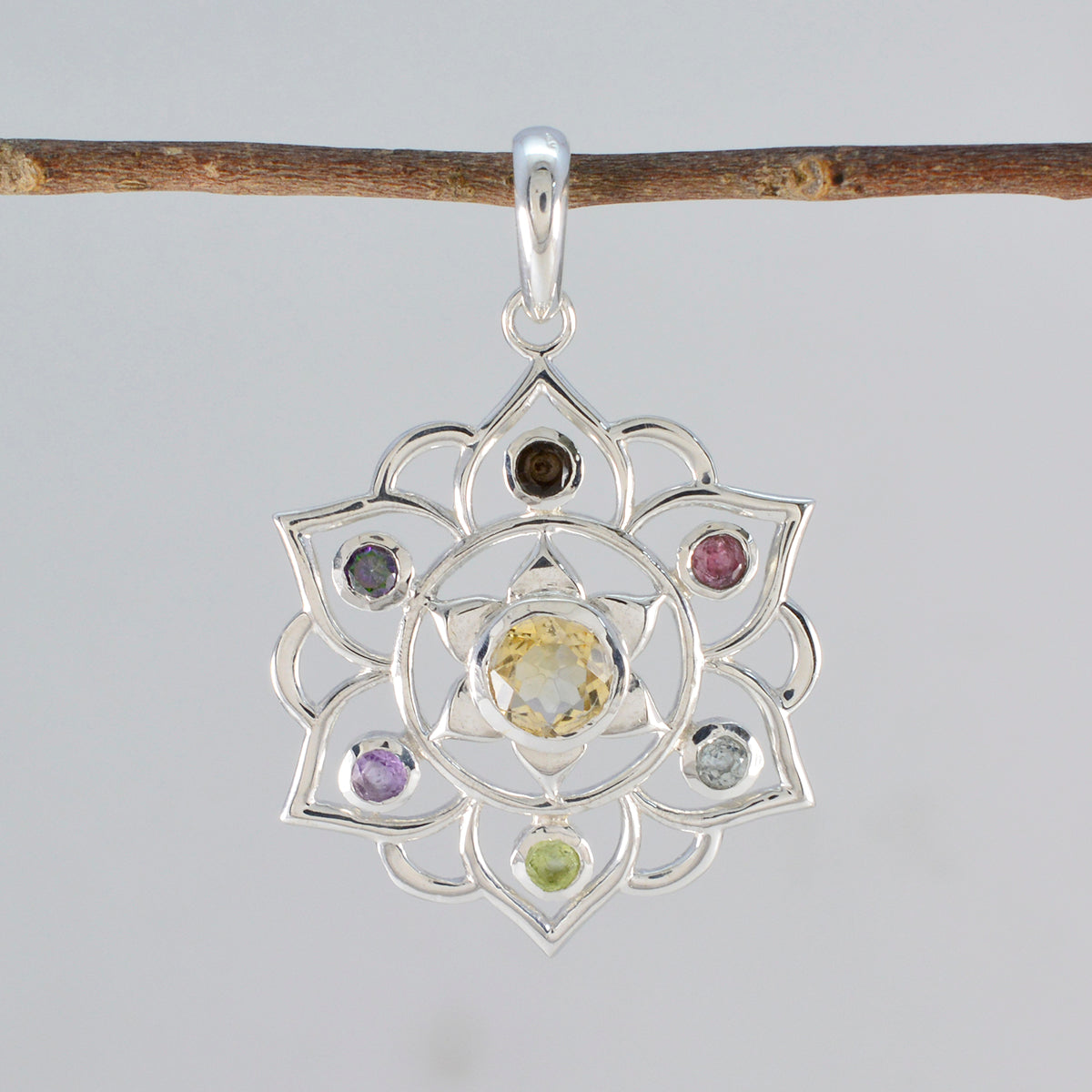 Multi Stone Classic Latin American Sterling Silver Hepta Natalie Rope-Wire multicolor Pendant Jewellery Secondary image