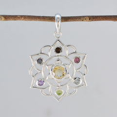 マルチストーンクラシックラテンアメリカンスターリングシルバーヘプタナタリーロープワイヤーマルチカラーペンダントジュエリー