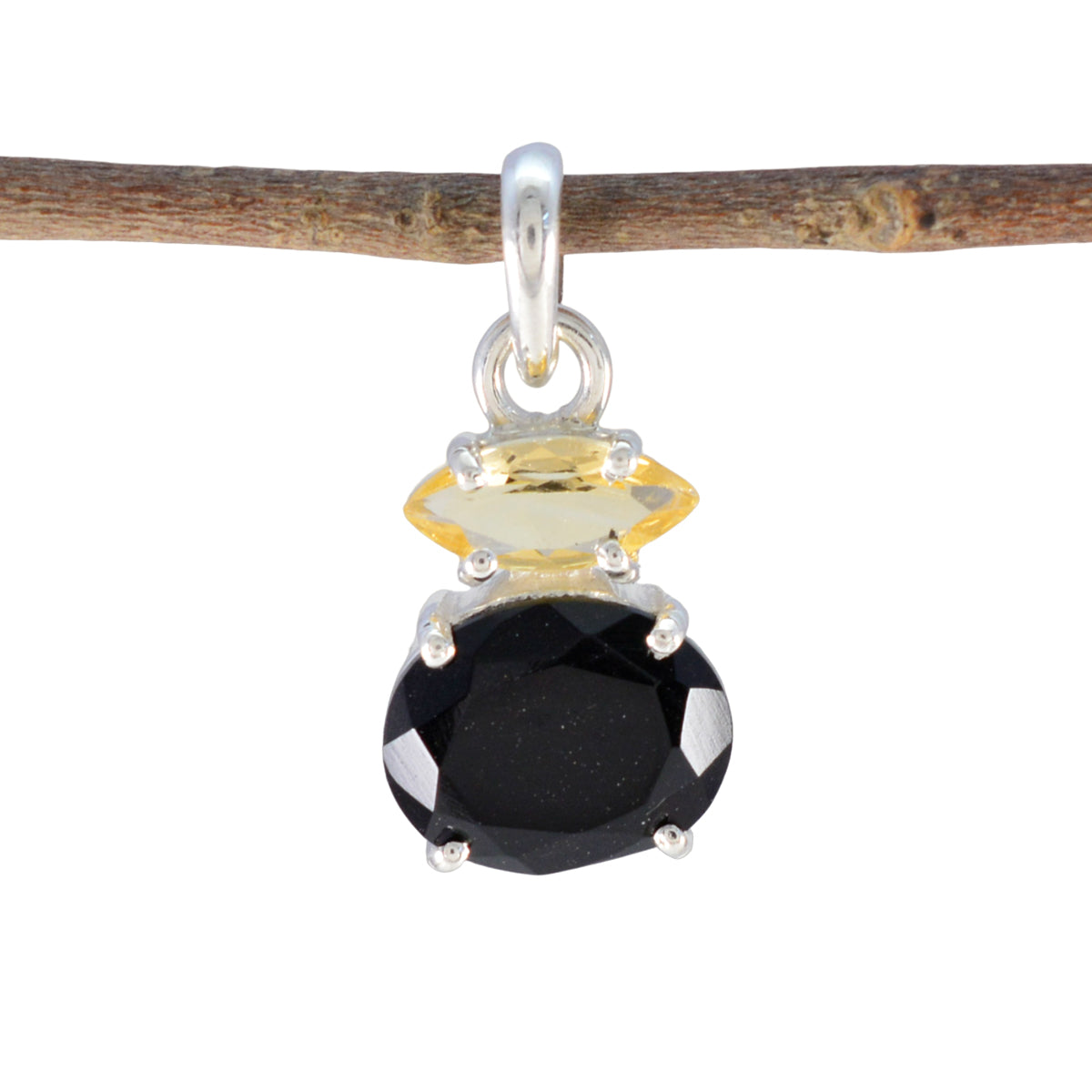 Multi Stone Delicate Russian Sterling Silver Toi et Moi multicolor Pendant メイン画像