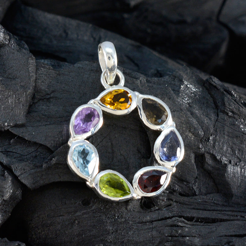 Multi Stone Dainty Moroccan Sterling Silver Hepta Josephine propsel multicolor Pendant Jewellery