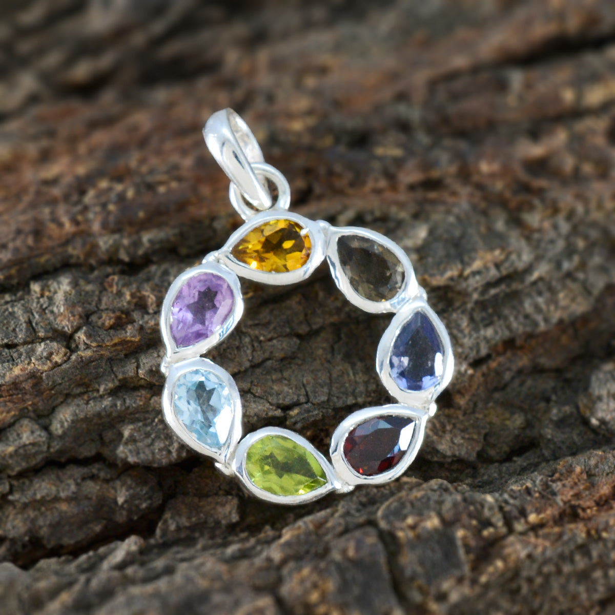 Multi Stone Dainty Moroccan Sterling Silver Hepta Josephine propsel multicolor Pendant Jewellery