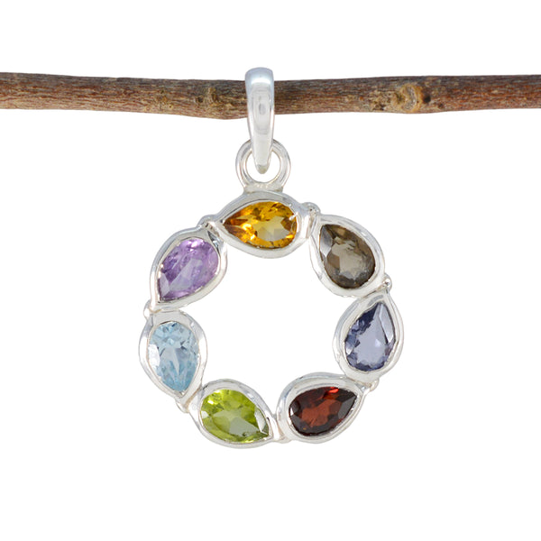 Multi Stone Dainty Moroccan Sterling Silver Hepta multicolor Pendant