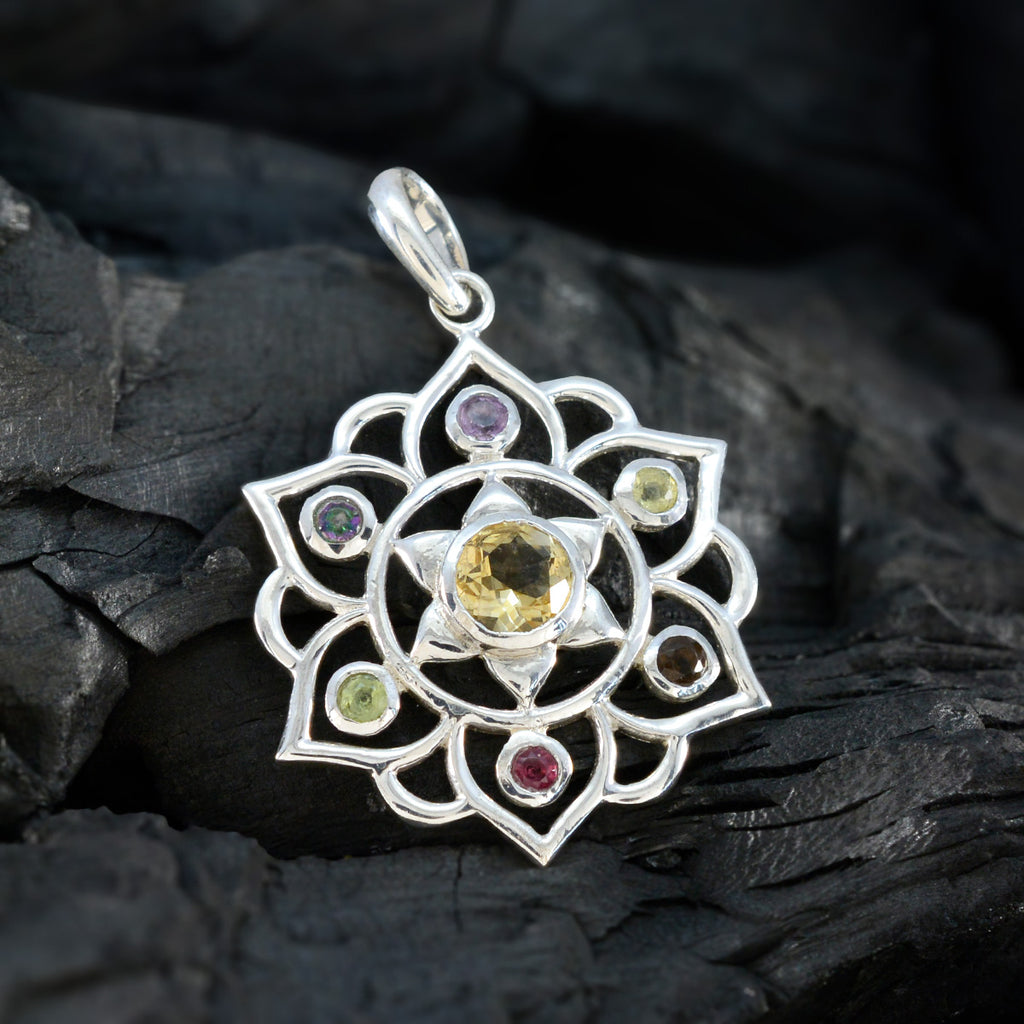 Multi Stone Classic Russian 925 Silver Hepta Nella Rope-Wire multicolor Pendant Jewelry