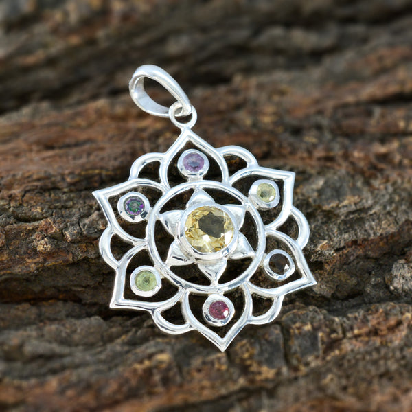 Multi Stone Classic Russian 925 Silver Hepta Nella Rope-Wire multicolor Pendant Jewelry