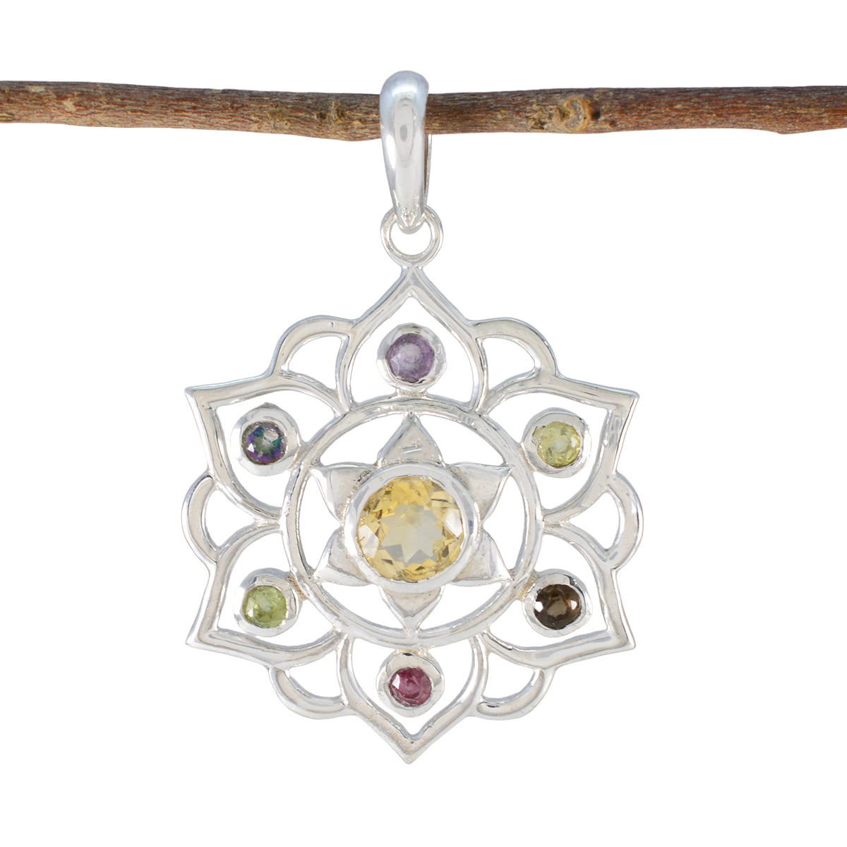Multi Stone Classic Russian 925 Silver Hepta multicolor Pendant Hoofdafbeelding