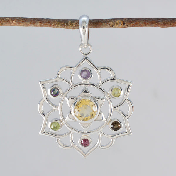 Multi Stone Classic Russian 925 Silver Hepta Nella Rope-Wire multicolor Pendant Jewelry