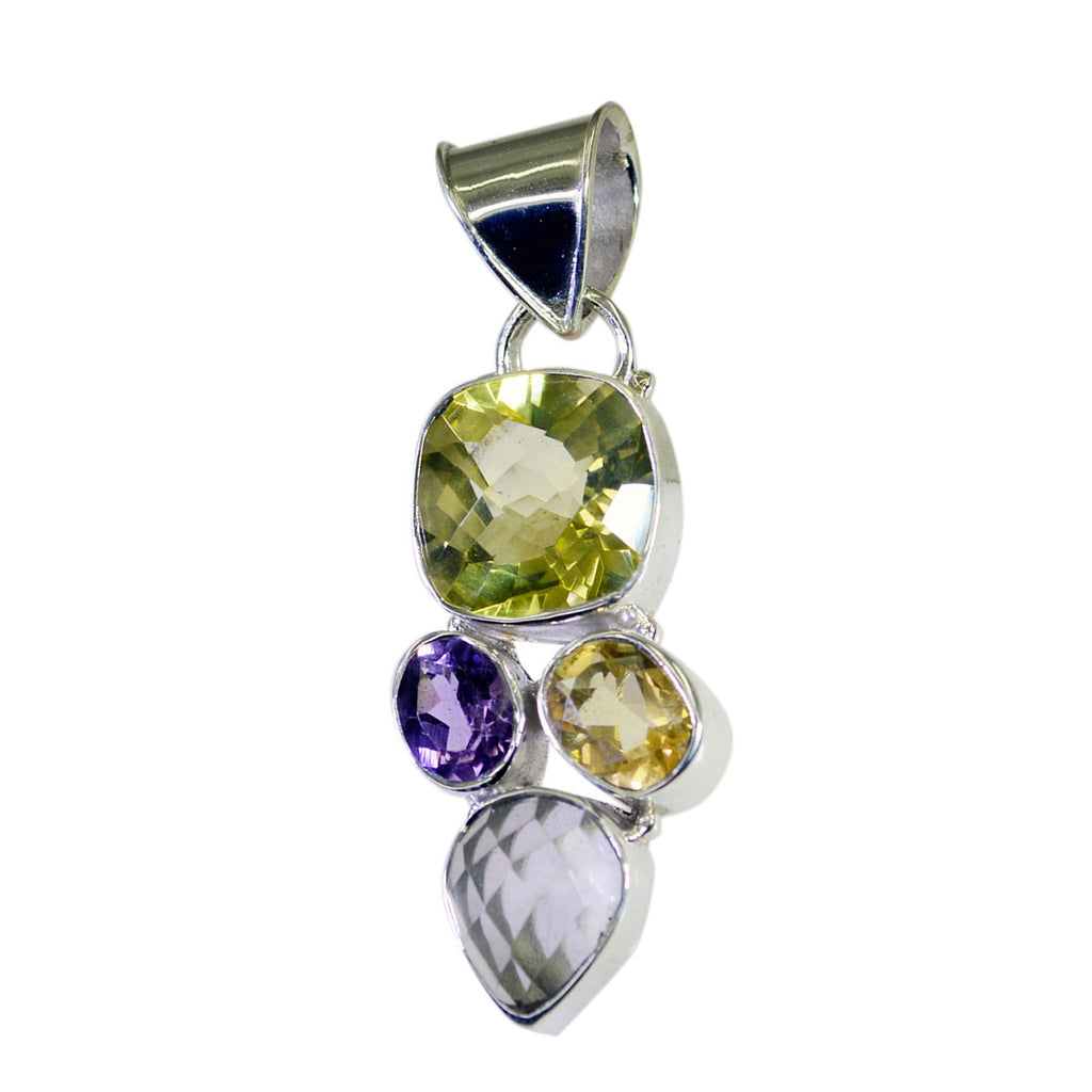 Multi Stone Chunky Mexican Silver quarter multicolor Pendant