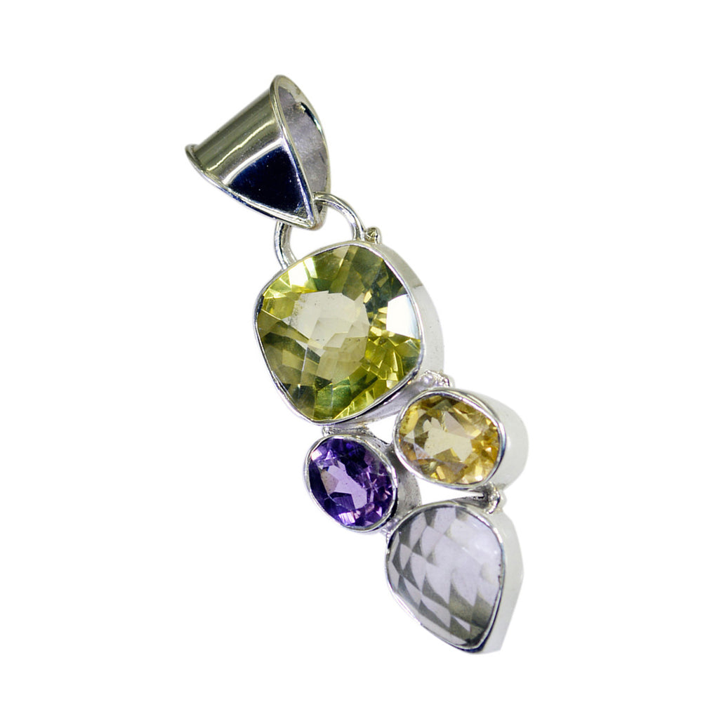 Multi Stone Chunky Mexican Silver quarter Eva Boho multicolor Pendant Jewelry