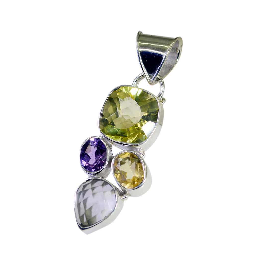 Multi Stone Chunky Mexican Silver quarter Eva Boho multicolor Pendant Jewelry