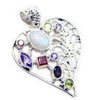 Multi Stone Edgy Egyptian Sterling Silver multiple multicolor Pendant
