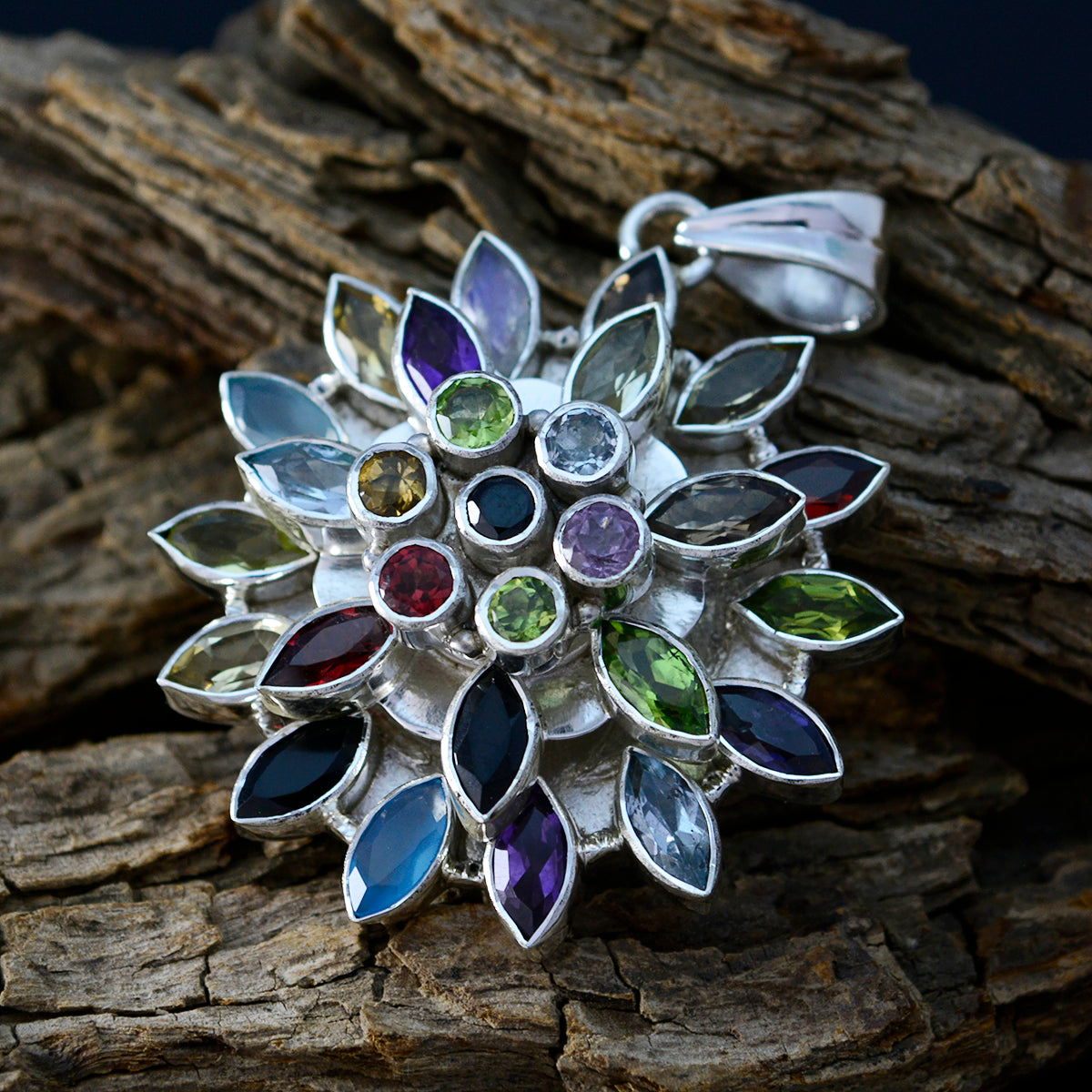 Multi Stone Chunky Egyptian Silver multiple Luna Heritage multicolor Pendant Jewelry Второстепенное изображение товара