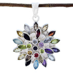Multi Stone Chunky Egyptian Silver multiple multicolor Pendant