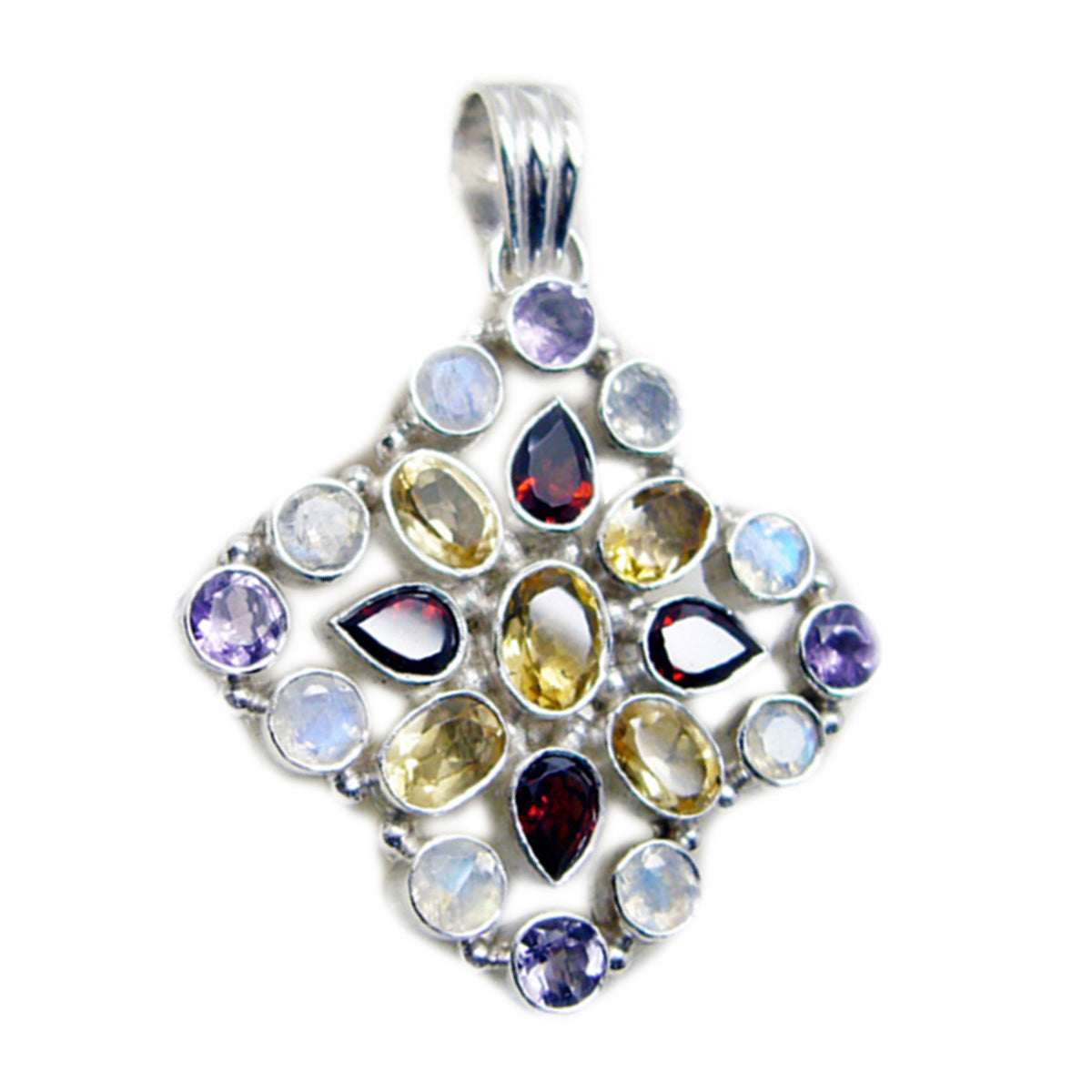 Multi Stone Chunky Latin American Sterling Silver multiple multicolor Pendant