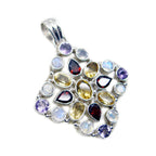 Multi Stone Chunky Latin American Sterling Silver multiple Yasmin Ethnic multicolor Pendant Jewellery