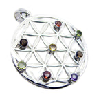 Multi Stone Statement French Silver Navratna multicolor Pendant