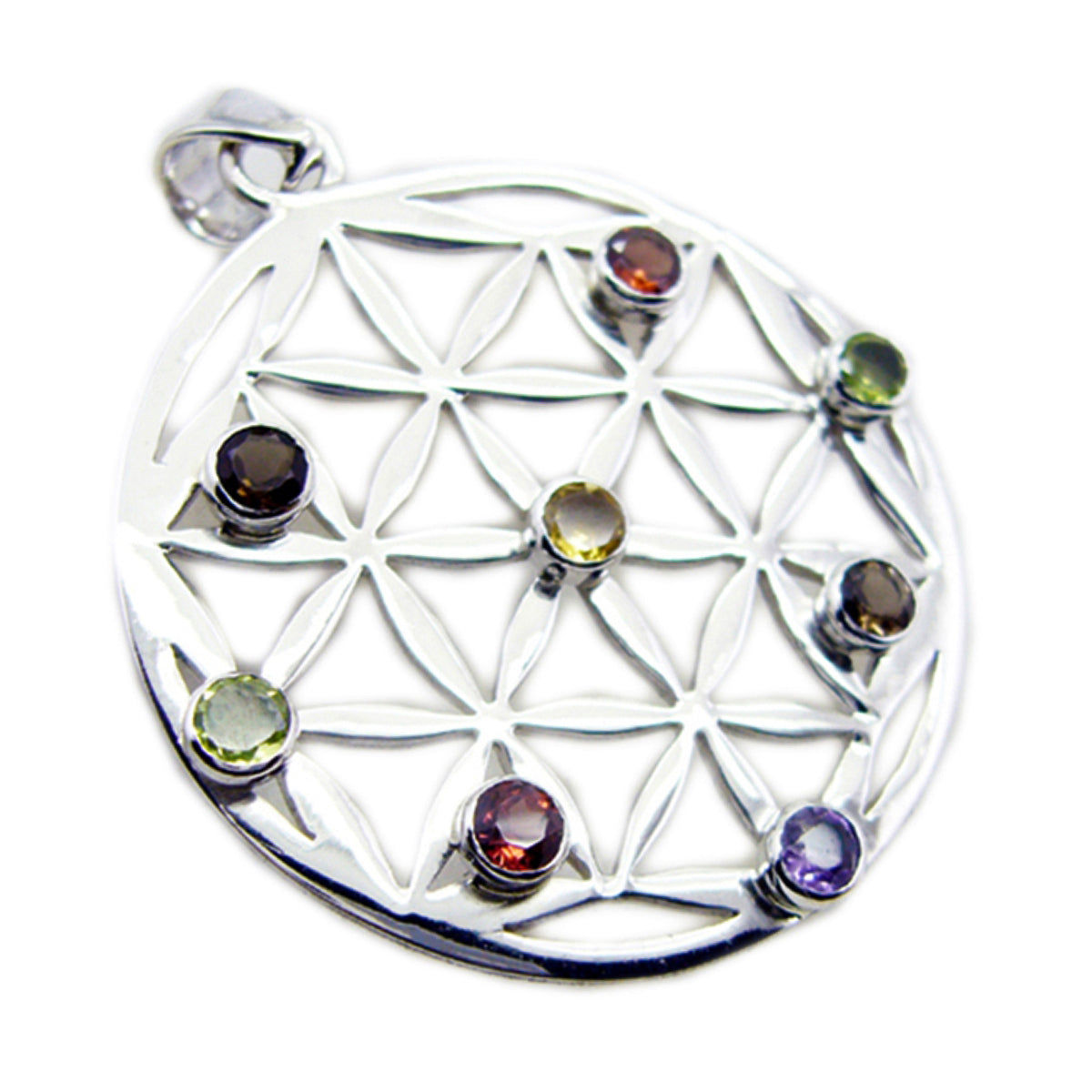 Multi Stone Statement French Silver Navratna multicolor Pendant