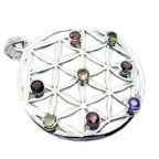 Multi Stone Statement French Silver Navratna Ida Art-Deco multicolor Pendant Jewelry