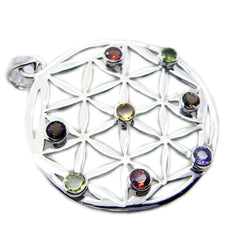 Multi Stone Statement French Silver Navratna Ida Art-Deco multicolor Pendant Jewelry
