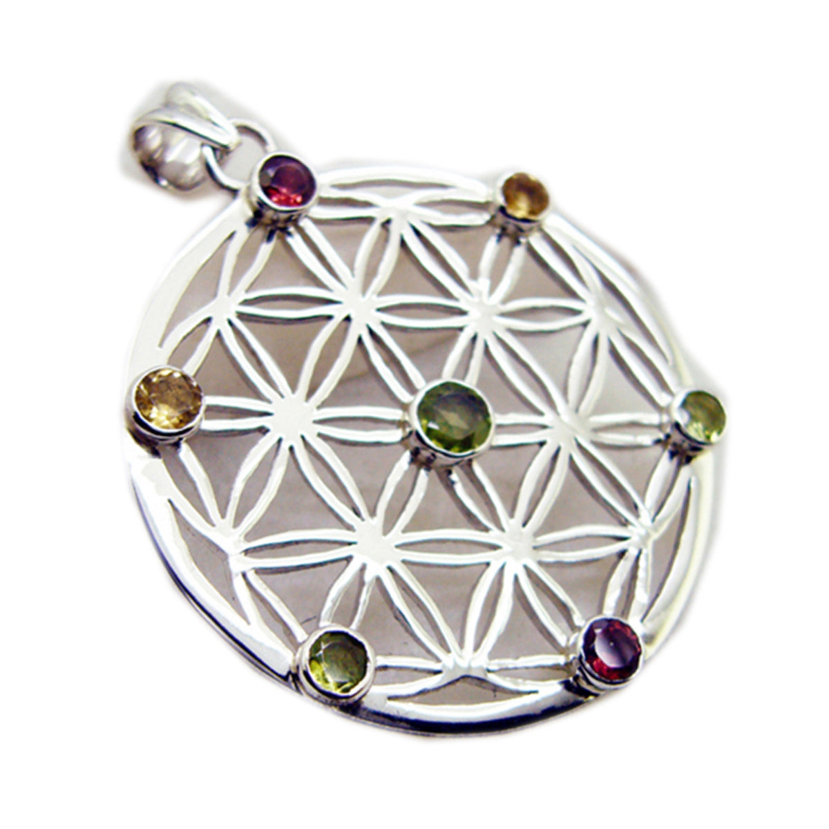 Multi Stone Statement French Silver multiple multicolor Pendant
