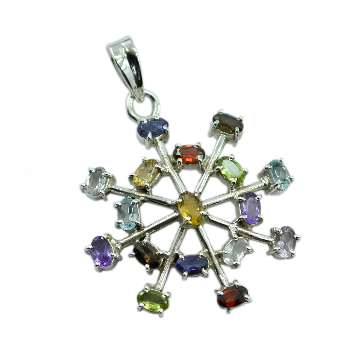 Multi Stone Opvallende Turkse Zilveren meervoudige Fernanda Trendy veelkleurige Hanger Sieraden Hoofdafbeelding