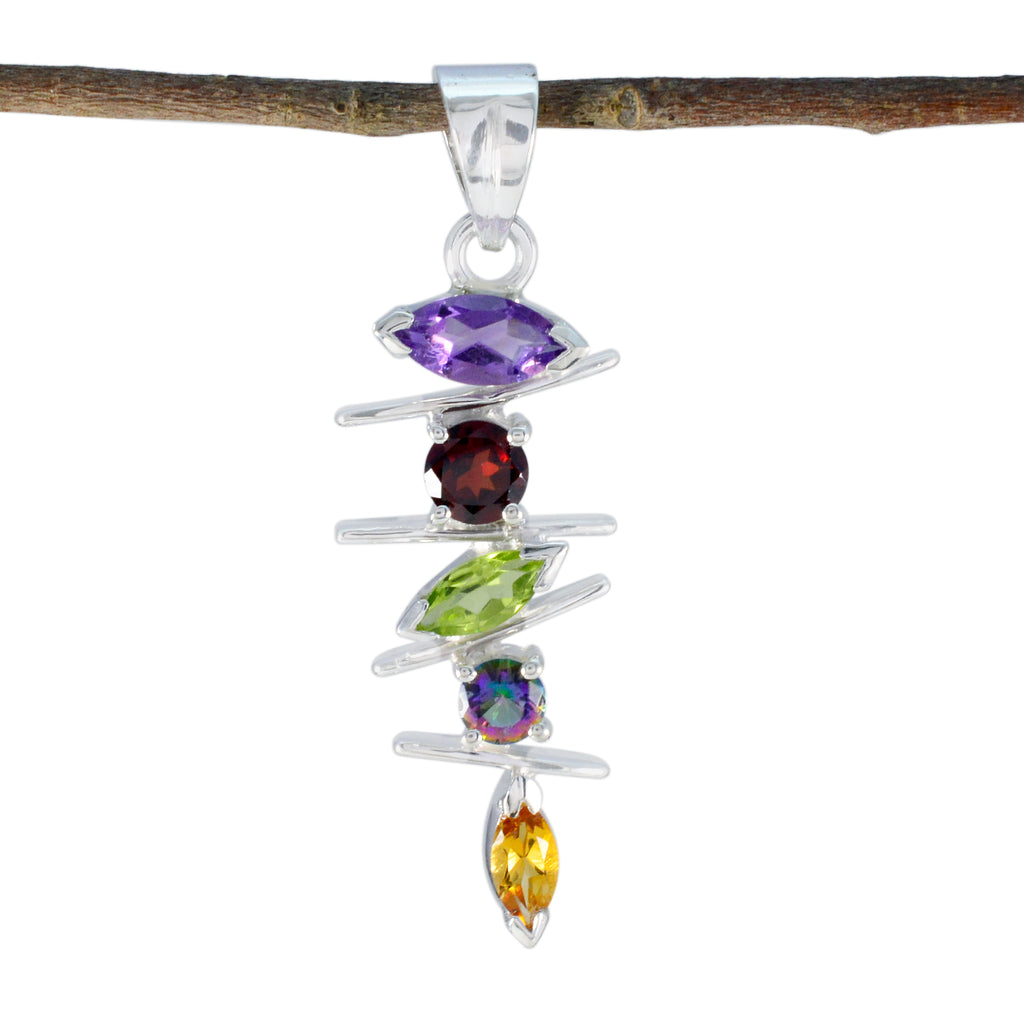 Multi Stone Tiny Russian 925 Silver Penta multicolor Pendant
