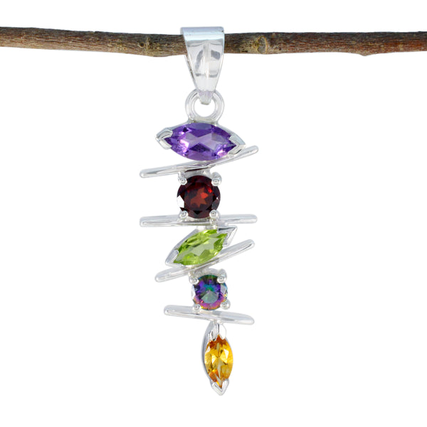 Multi Stone Tiny Russian 925 Silver Penta multicolor Pendant