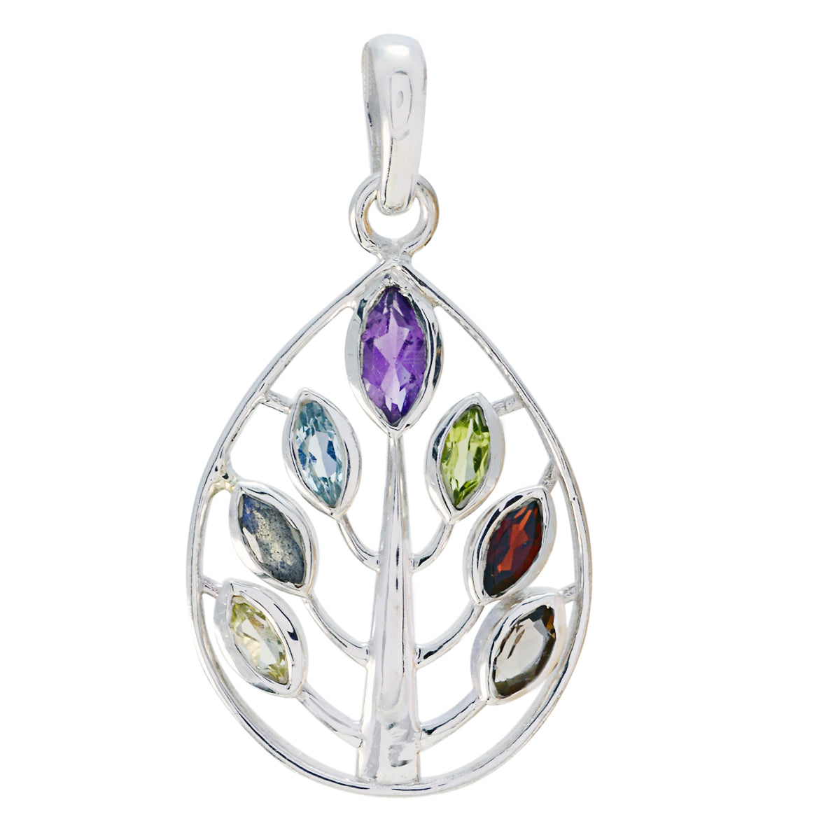 Multi Stone Tiny Turkish 92.5 Silver Hepta multicolor Pendant