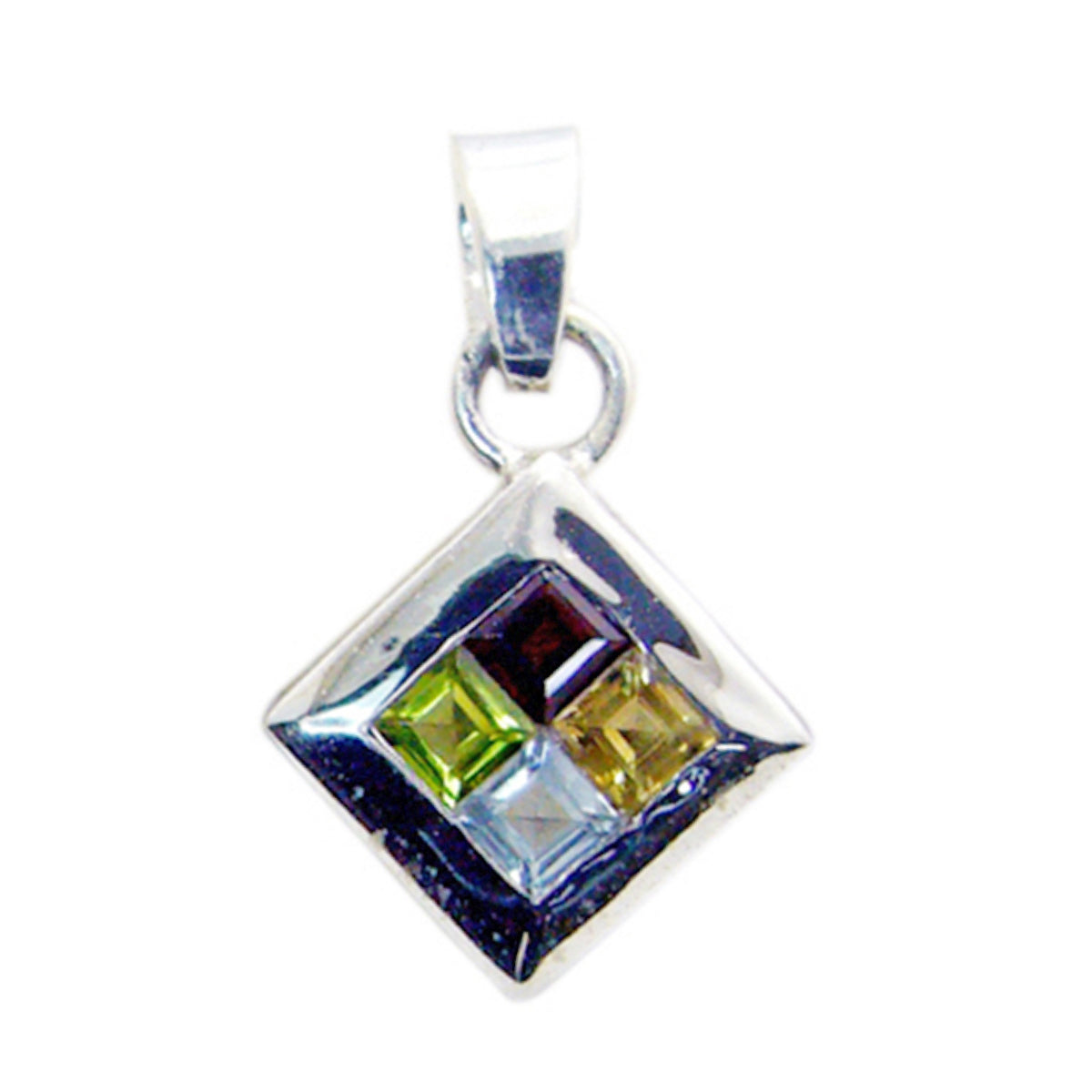 Multi Stone Whisper-thin Egyptian 92.5 Silver quarter multicolor Pendant