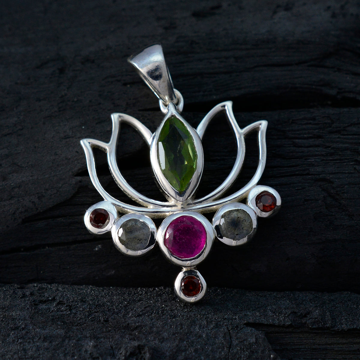 Multi Stone Dainty Turkish 925 Silver Hepta Rosa Rope-Wire multicolor Pendant Jewelry