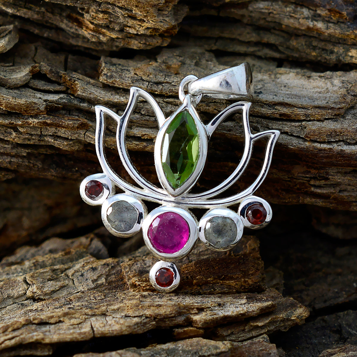 Multi Stone Dainty Turkish 925 Silver Hepta Rosa Rope-Wire multicolor Pendant Jewelry