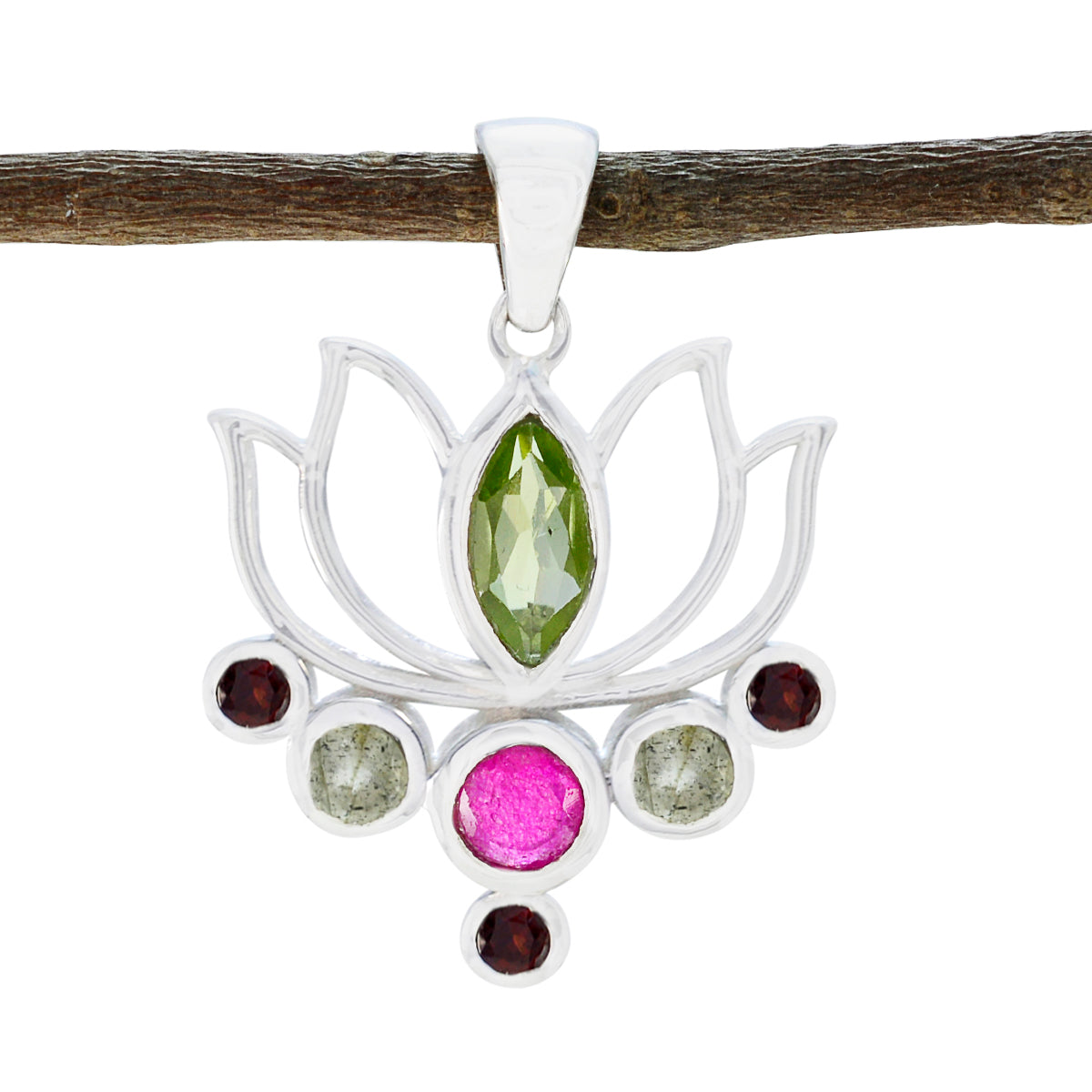 Multi Stone Dainty Turkish 925 Silver Hepta multicolor Pendant Huvudsaklig produktbild