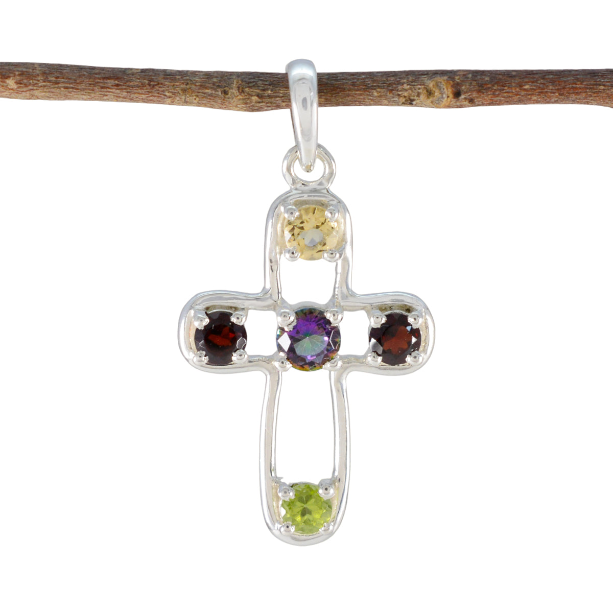 Multi Stone Dainty Turkish 925 Silver quarter multicolor Pendant