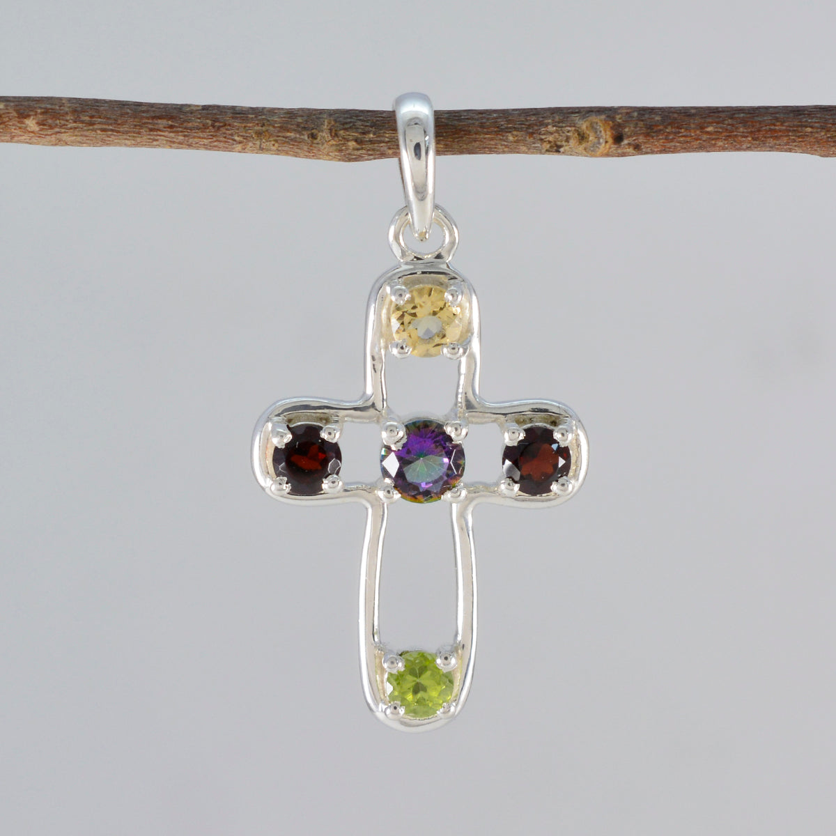 Multi Stone Dainty Turkish 925 Silver quarter Camila Cocktail multicolor Pendant Jewelry