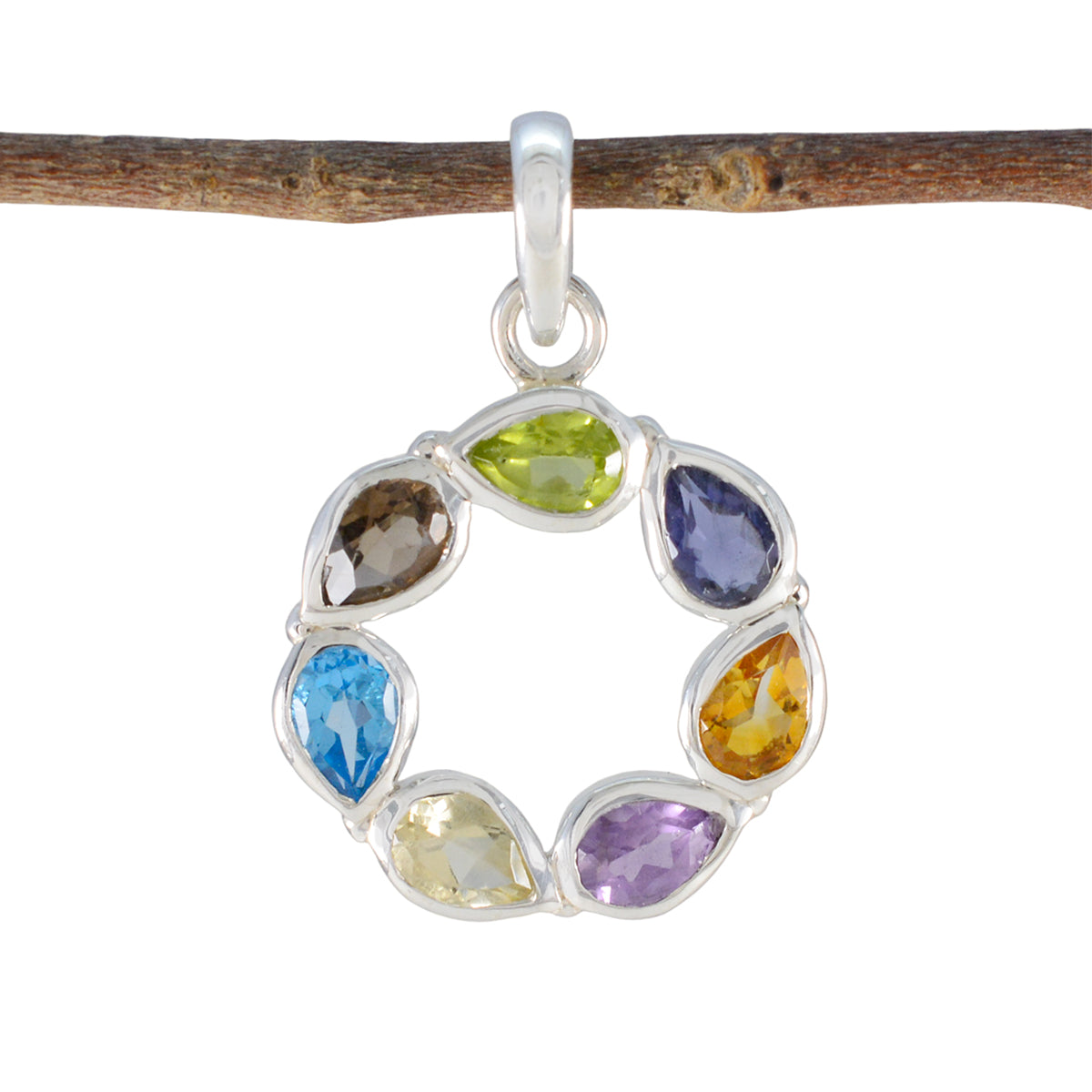 Multi Stone Dainty Turkish 92.5 Silver Hepta multicolor Pendant Image principale du produit