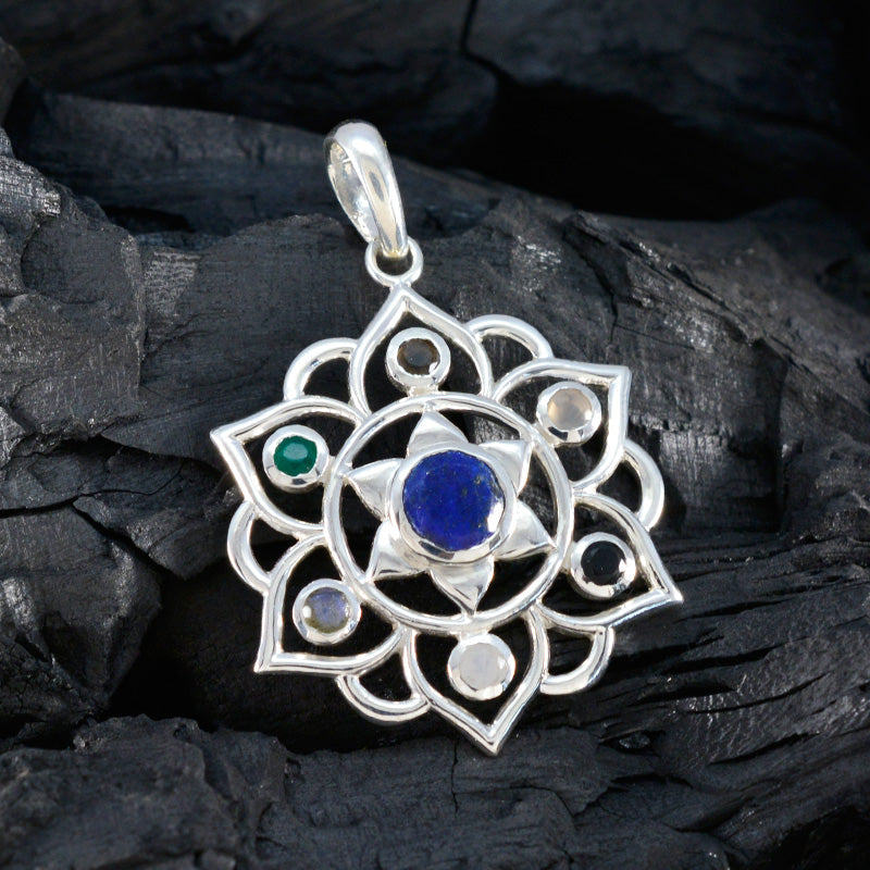 Multi Stone Classic Moroccan 925 Silver Hepta Savannah Rope-Wire multicolor Pendant Jewelry