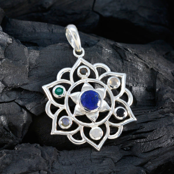 Multi Stone Classic Moroccan 925 Silver Hepta Savannah Rope-Wire multicolor Pendant Jewelry