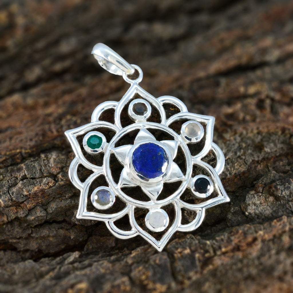 Multi Stone Classic Moroccan 925 Silver Hepta Savannah Rope-Wire multicolor Pendant Jewelry