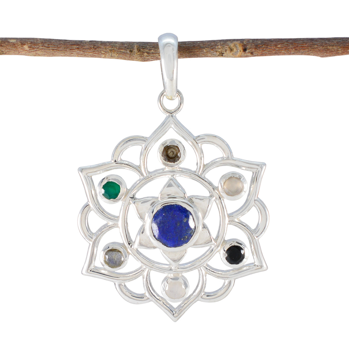 Multi Stone Classic Moroccan 925 Silver Hepta multicolor Pendant